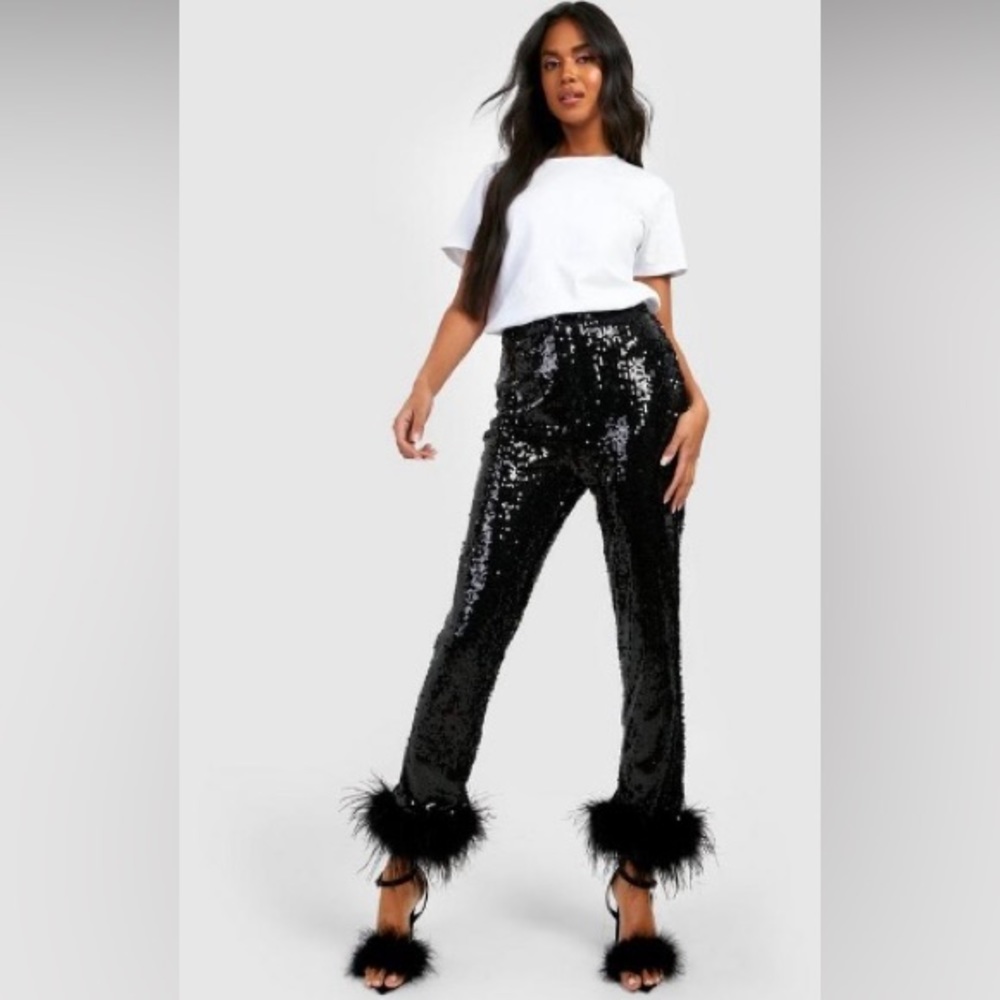 Sequin feather pants